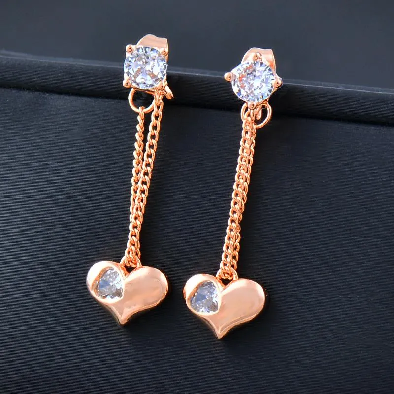 Dangle & Chandelier Romantic Heart Long Pendant 585 Rose Gold Color Drop Earrings For Women Cubic Zirconia 2022 Trend ES397 SSPDangle