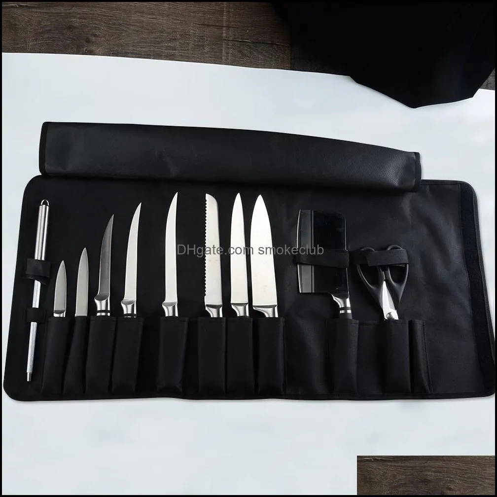 Kitchen Cooking Chef Knife Bag Roll Bag Carry Case Bag Kitchen Cooking Portable Durable Storage 12 Pockets Black Colors Tool