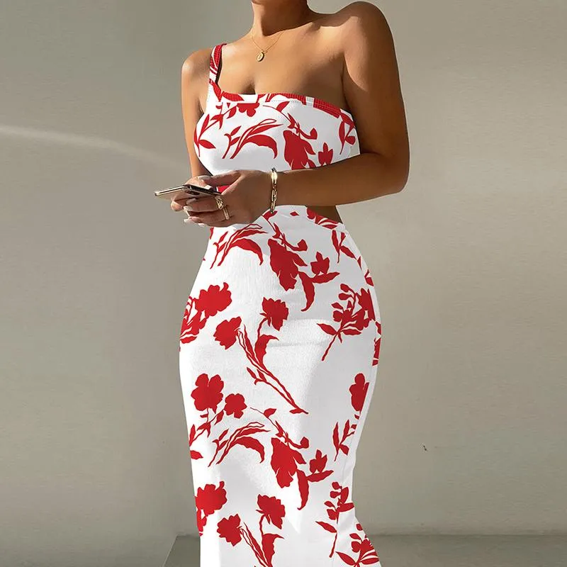 Casual One Shoulder Pit Print Skinny Strapless Dress