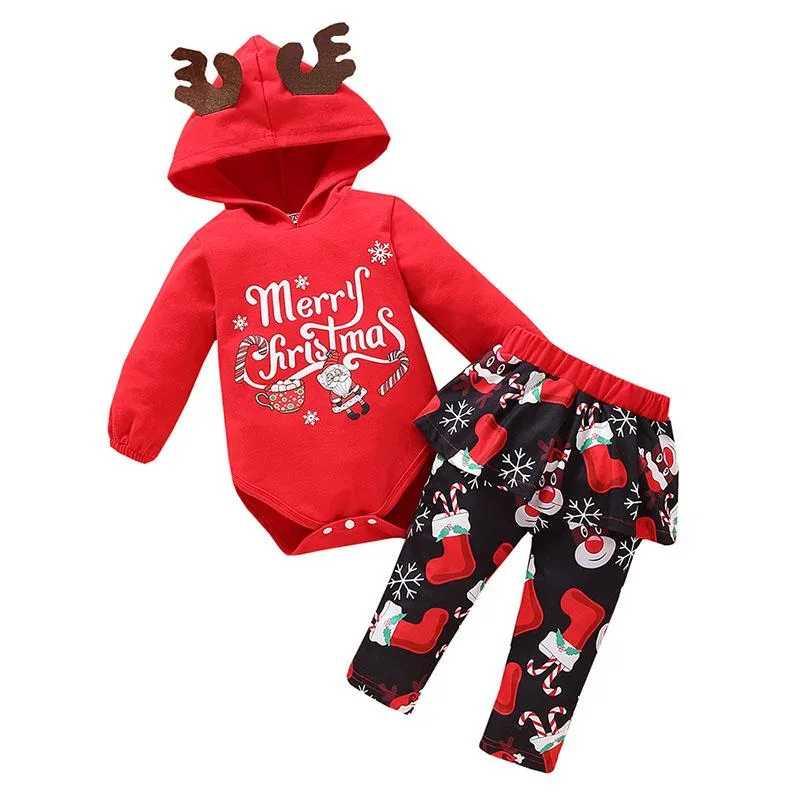 Clothing Sets Baby Merry Christmas Clothes Set Girl Winter Red Deer Ear Santa Claus Gift Cosplay Costume Hoodie+Culottes Outfits For