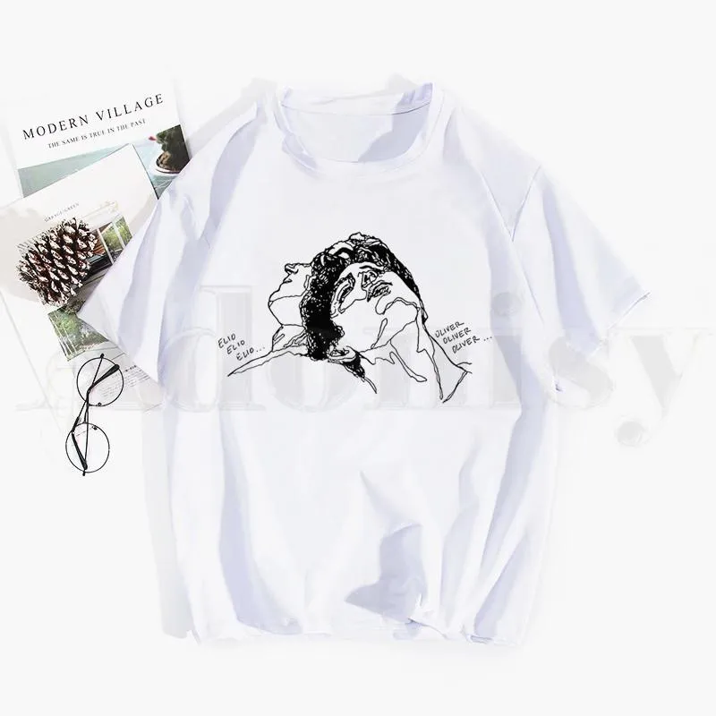 Herr t-shirts kallar mig med ditt namn Elio Oliver Aethetic härlig t-shirt harajuku män mode tryckt kort ärm t-shirt vit