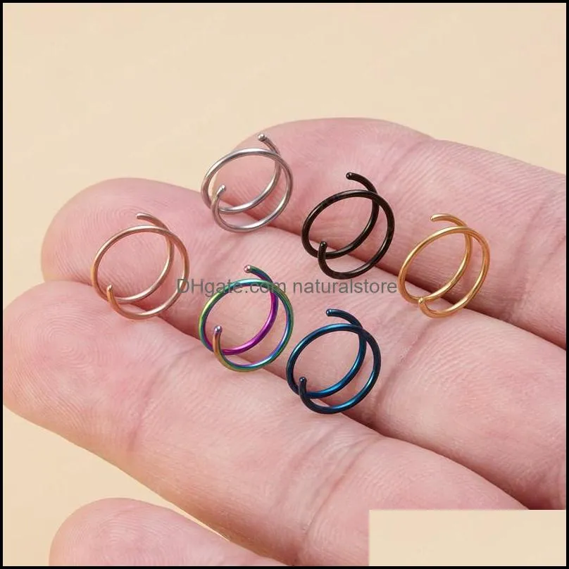 Stainless Steel Double Nose Ring Spiral Nose Septum Piercing Cartilage Hoop Earrings Tragus Helix for Women Nostril Jewelry