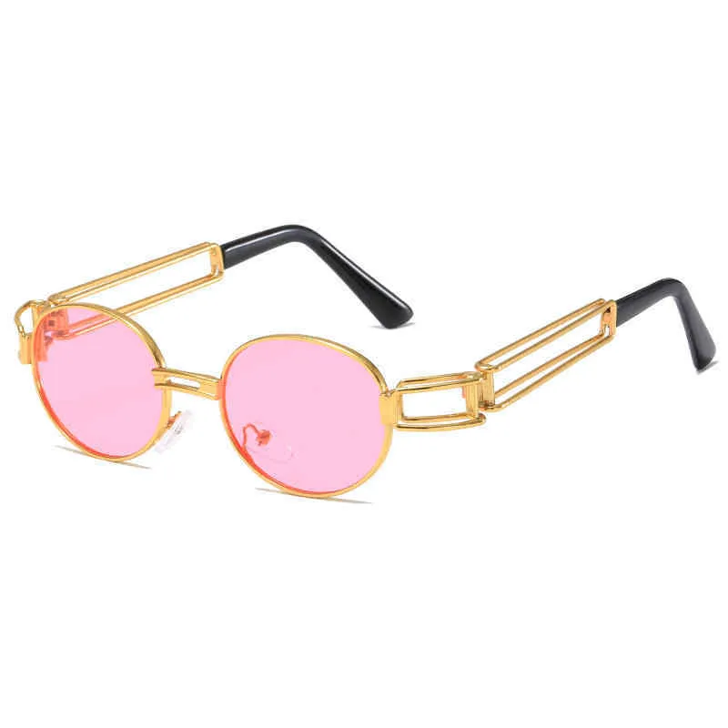 Nuevo punk Sun Gafass para hombres y mujeres marco de metal redondo personalizado de moda ovalada de soldado de gafas de sol