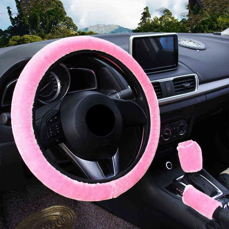 Peluche 3Piece Set No Inner Ring Grip Car Steering Wheel Brakehand Gear Shift Cover per 3738cm 145 "15" intrecciato sullo sterzo J220808