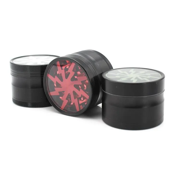 Metal Tobacco Smoking Herb Grinders 63mm Aluminium Alloy Grinders With Clear Top Window Lighting Grinder SN4954