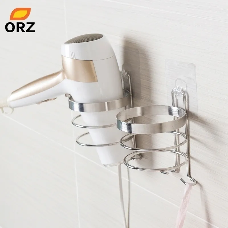 ORZ Porta-asciugacapelli con gancio Montaggio a parete Organizer per bagno Scaffale per bagno Rack di stoccaggio Accessori per supporto Y200429
