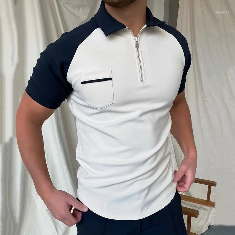 Erkek Polos Gömlek Fermuar Damalı Gevşek Boy Kısa Kollu Yaz Serin Streetwear Moda Erkek Erkekler Tops