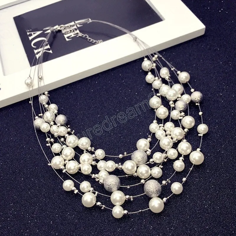 Personnalité multicouche collier de perles perlé court clavicule chaîne collier femmes femme populaire mariage mariée cou bijoux cadeaux