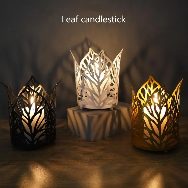 Candle Holders Eid Mubarak Hollow Leaf Shaped Holder Metal Candles Stand Ornament For Home Ramadan Festival Party Table Decorati