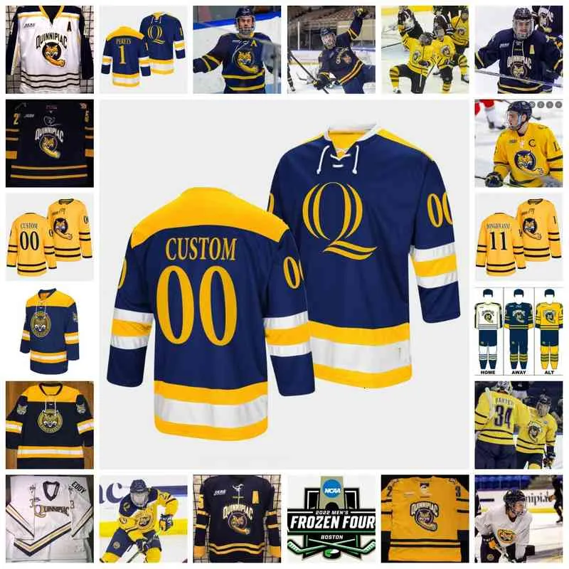 Xflsp 2022 College Frozen Four Custom QU Quinnipiac Bobcats Hockey Jersey 19 T. J. Friedmann 22 Skyler Brind'Amour 23 Zach Metsa (A) 24 Brendan Less