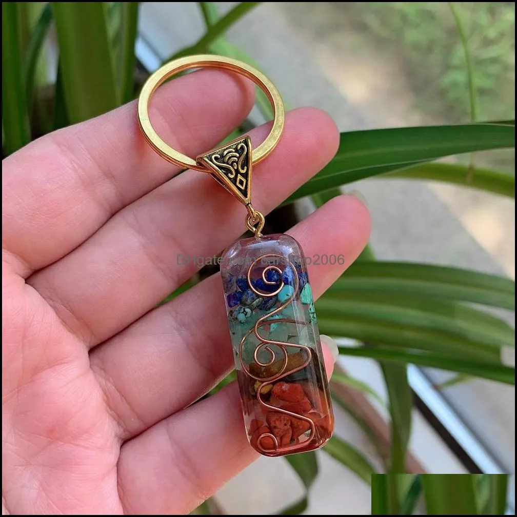 7 chakras orgonekey rings keychain energy orgonite crystal stone healing amulet key clasp for car meditation reiki om lucky gift