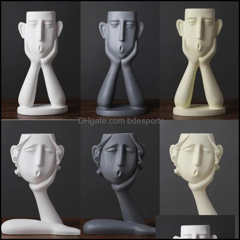 Vazen Home Decor Garden 1-2pcs Human Face Vase Man Woman Lift Cheek Flowerpots Noordse stijl Kantoor Decoratieve decoratie Druppel levering 202