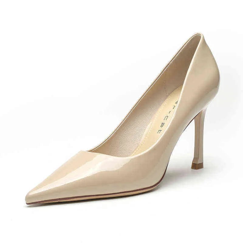 Damenschuhe Spitze High Heels Stiletto-Absatz 2021 Winter einfache und vielseitige Lackleder-Schuhe mit flachem Mund und quadratischem Absatz G220516