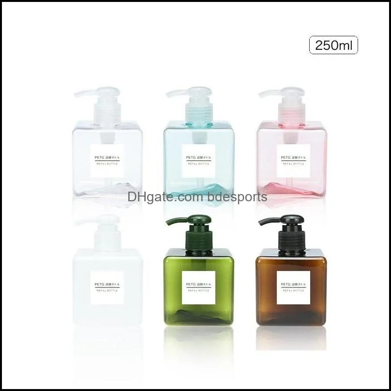250ml PETG Pump Square Lotion Bottles Shower Gel Hand Sanitizer Bottle Cosmetic Sub-Packing Plastic Bottle 6 Colors