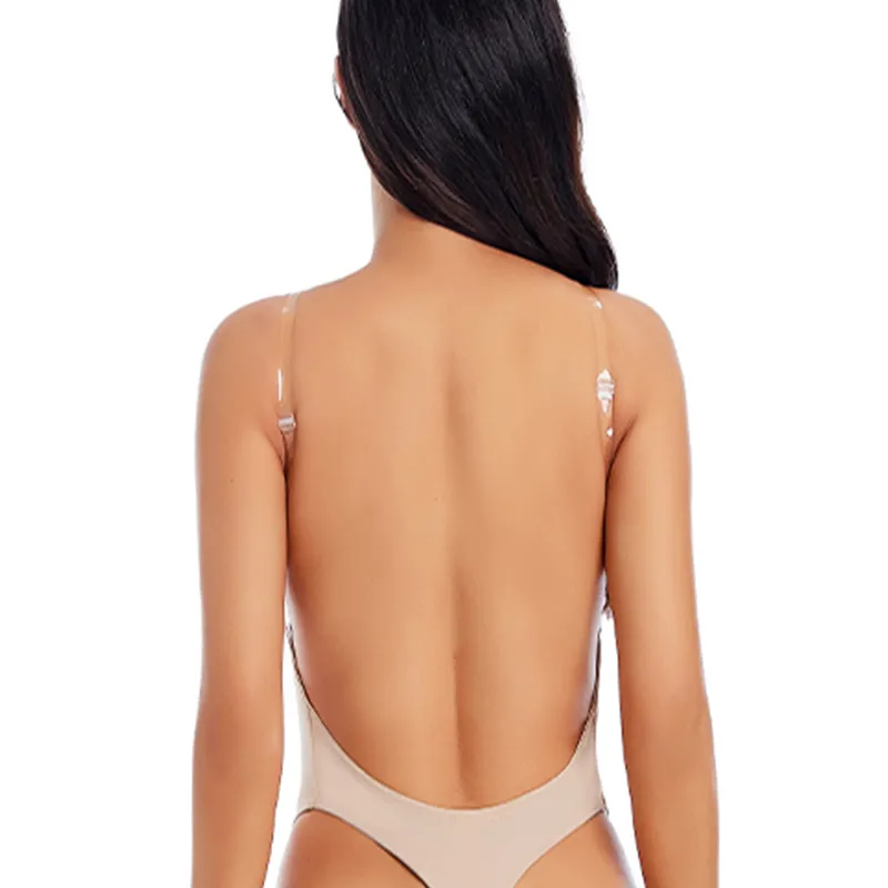 Women Seamless Backless Bodysuit Underwear Sexy Lingerie Invisible Bra  Slimming Body Shaper Plunge Deep Cut Bras Strap Brassiere 220513