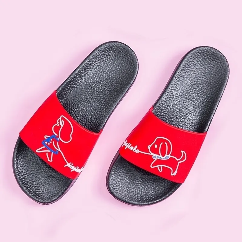 Mulheres chinelas de verão sandálias deslizantes de desenho animado cachorro mamãe bothe slides escorregar em sapatos de sandália chinelos de lasca macia