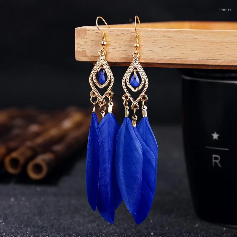 Dangle & Chandelier Bohemian Brown Feather Tassel Earrings For Women Ohrringe Summer Boho Jewelry Kolczyki Vintage Statement EarringsDangle