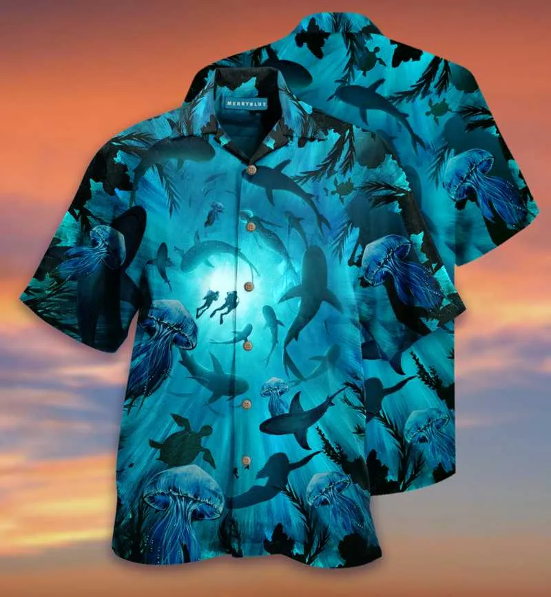 القمصان غير الرسمية للرجال والدلافين تحت الماء للجنسين قميص الصيف هاواي الأزياء القصيرة رجال رجال الرجال