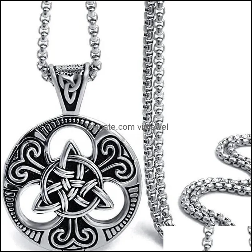 ready to ship retail celtic knot magic both sided pendant necklace men`s stainless steel box chain jewelry