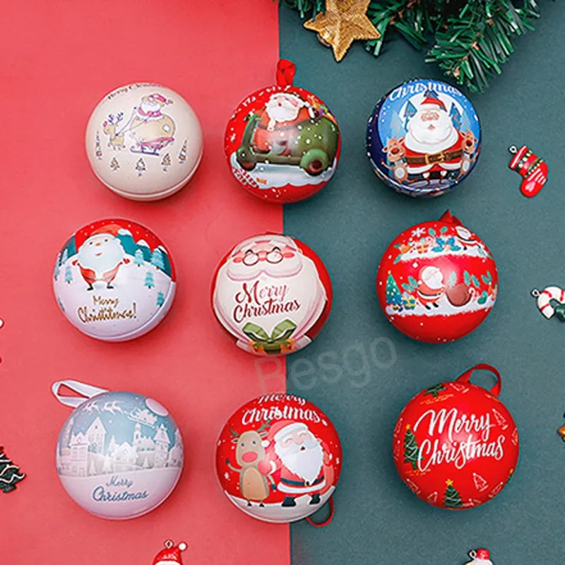 Christmas Candy Box Santa Claus Empty Iron Ball Candy Boxes Elk Children Candies Case Xmas Tree Pendant Balls Festival Gift Cases BH7292 TYJ