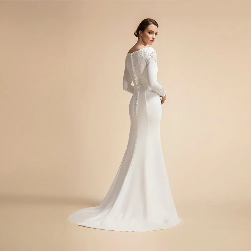 Simple Wedding Dress For Civil Marriage With Sleeves Elegant Bridal Gown  For Bride Boat Neck Vestidos De Novia 2022 Mariage From 84,61 €