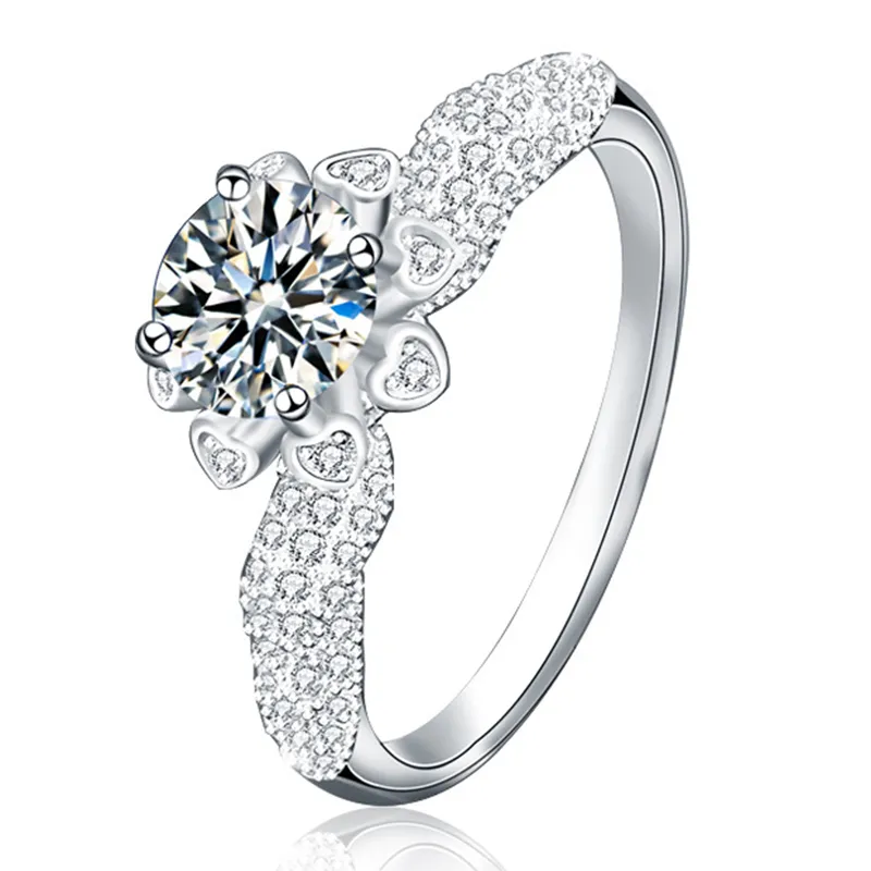 맞춤 이름 인증 1 캐럿 다이아몬드 약혼 반지 여성 925 실버 모이 사니트 반지 웨딩 밴드 AU750 D 컬러 VVS1 링 박스