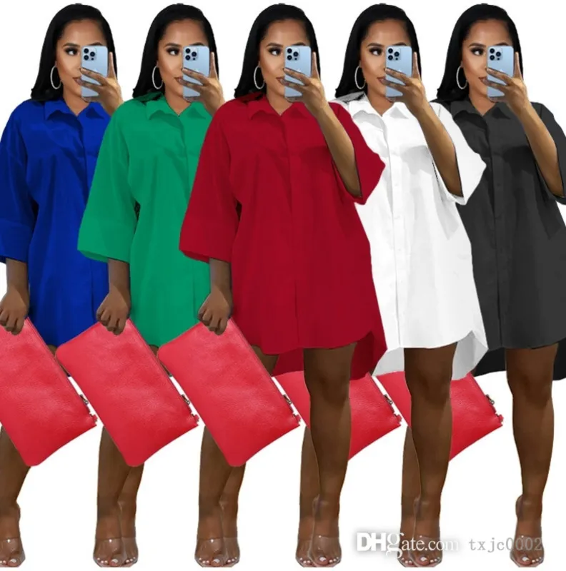 2022 Designer Clothing Womens Casual Shirt Dress Long Sleeve Solid Color Vestidos Loose Dresses One Piece Skirt Plus Size