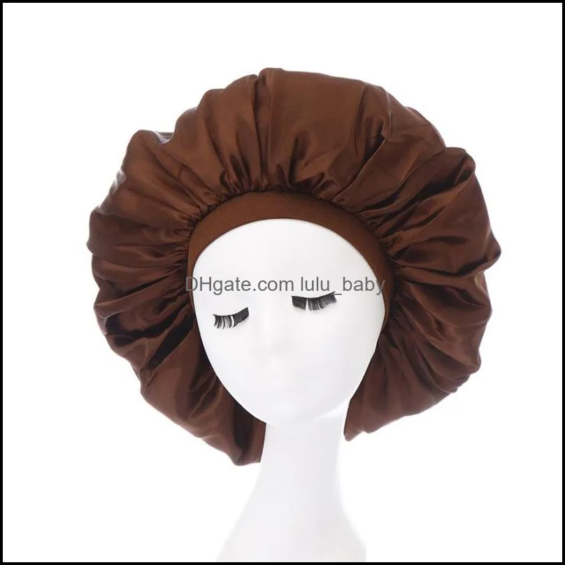 women lady solid color extra large satin night hats sleep caps hair care wide bath headwear fashion accessories