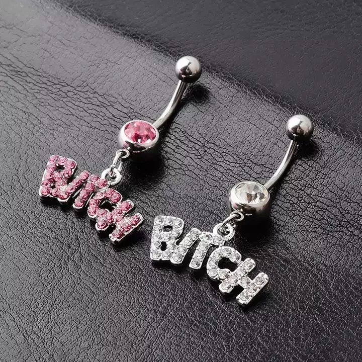 Sexy Bitch Clair Rose Cristal Corps Piercing Bouton Anneau De Ventre Nombril Bar Bijoux De Corps Prix De Gros