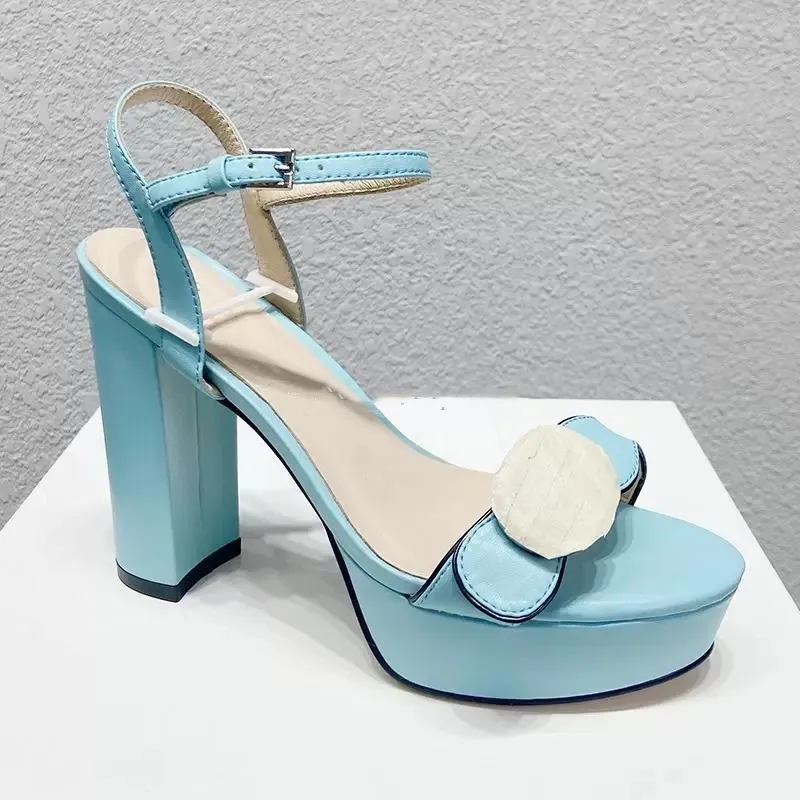 Blue chunky heel store