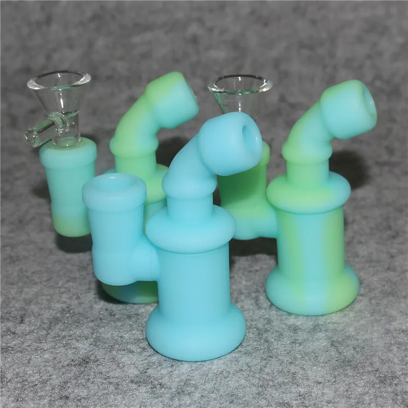 Glow in Dark Hookah Silicone Bubbler Hand Pipe FDA Silicon DAB Oliereiland met glazen kom Tabak Roken Pijp Water Pijpen Bong