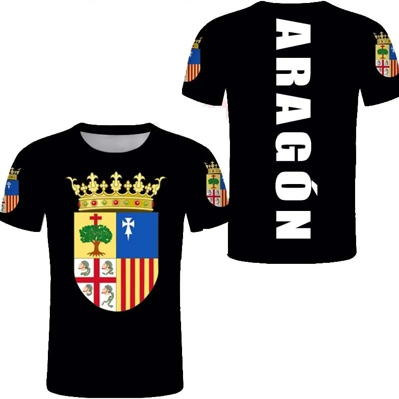 アラゴンI無料カスタムTシャツスペイン語アラゴン語Tシャツ旗紋章TシャツDiy Saragossa City Name Number T Shirt 220611