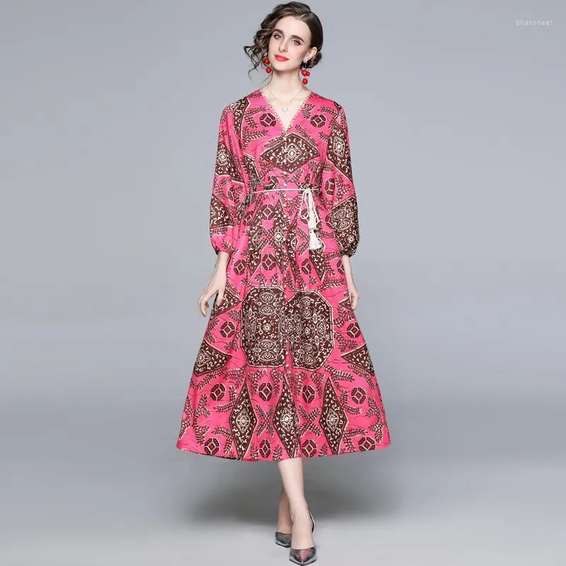 Casual Dresses ZUOMAN Women Spring Long Elegant Dress Festa High Quality Vintage Bohemian Party Robe Femme Lantern Sleeve Designer Vestidos