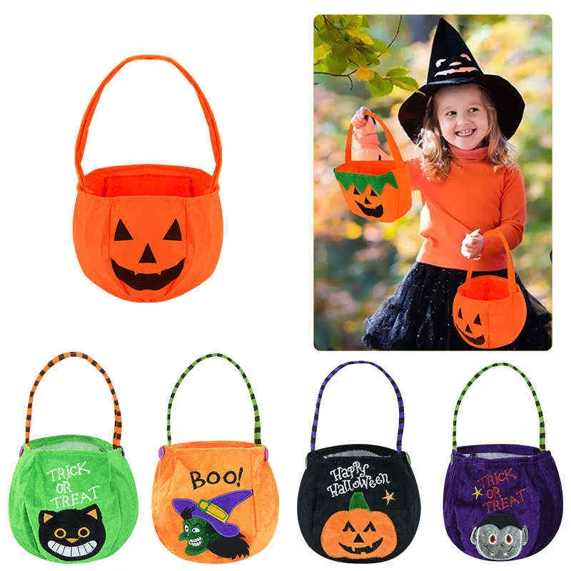 1PC Halloween Loot Party Kids Pumpkin Trick eller behandla tygväskor Candy Bag Halloween Candy Story Hucket Portable Presentkorg T220812