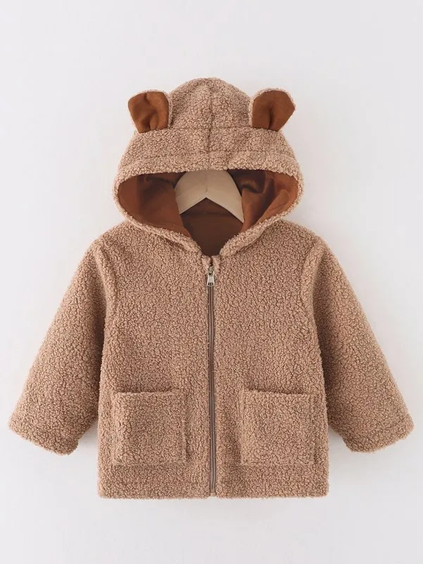 Manteau en peluche à capuche avec poches et oreilles 3D pour tout-petits garçons, SHE