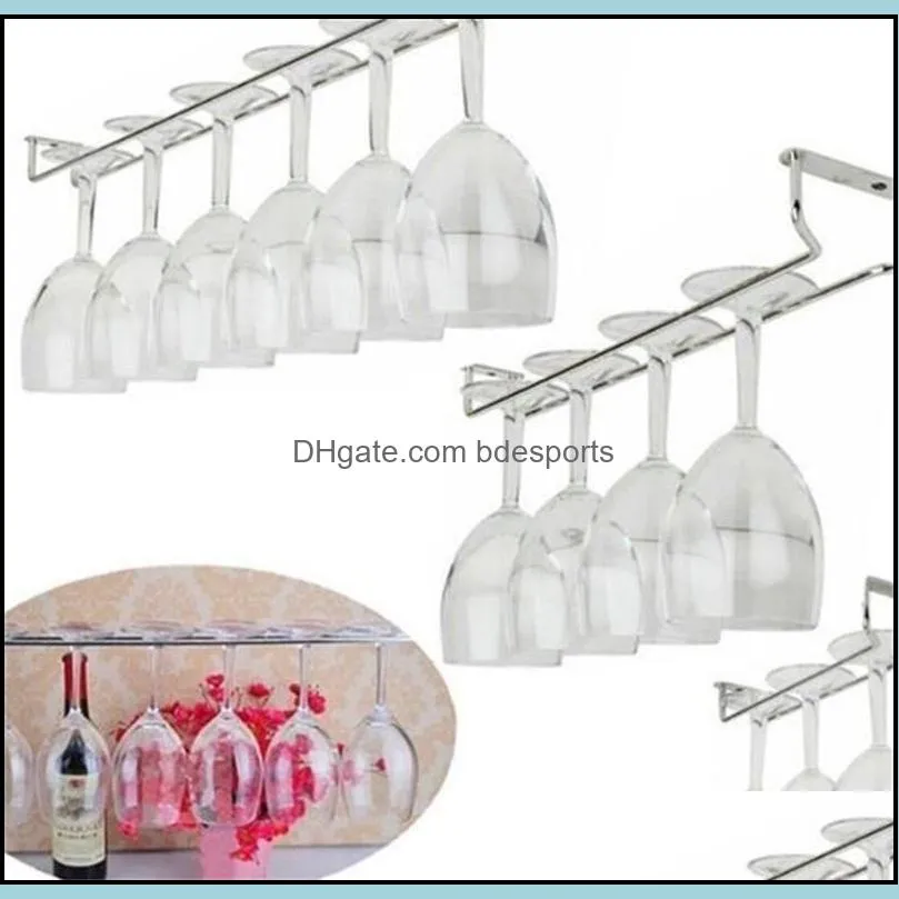 Wall-Mounted Wine Racks Kitchen Storage Organization Housekee Home Garden New Red Glass Goblets Hanger Rack Upside Down Stemware Bar Pub H