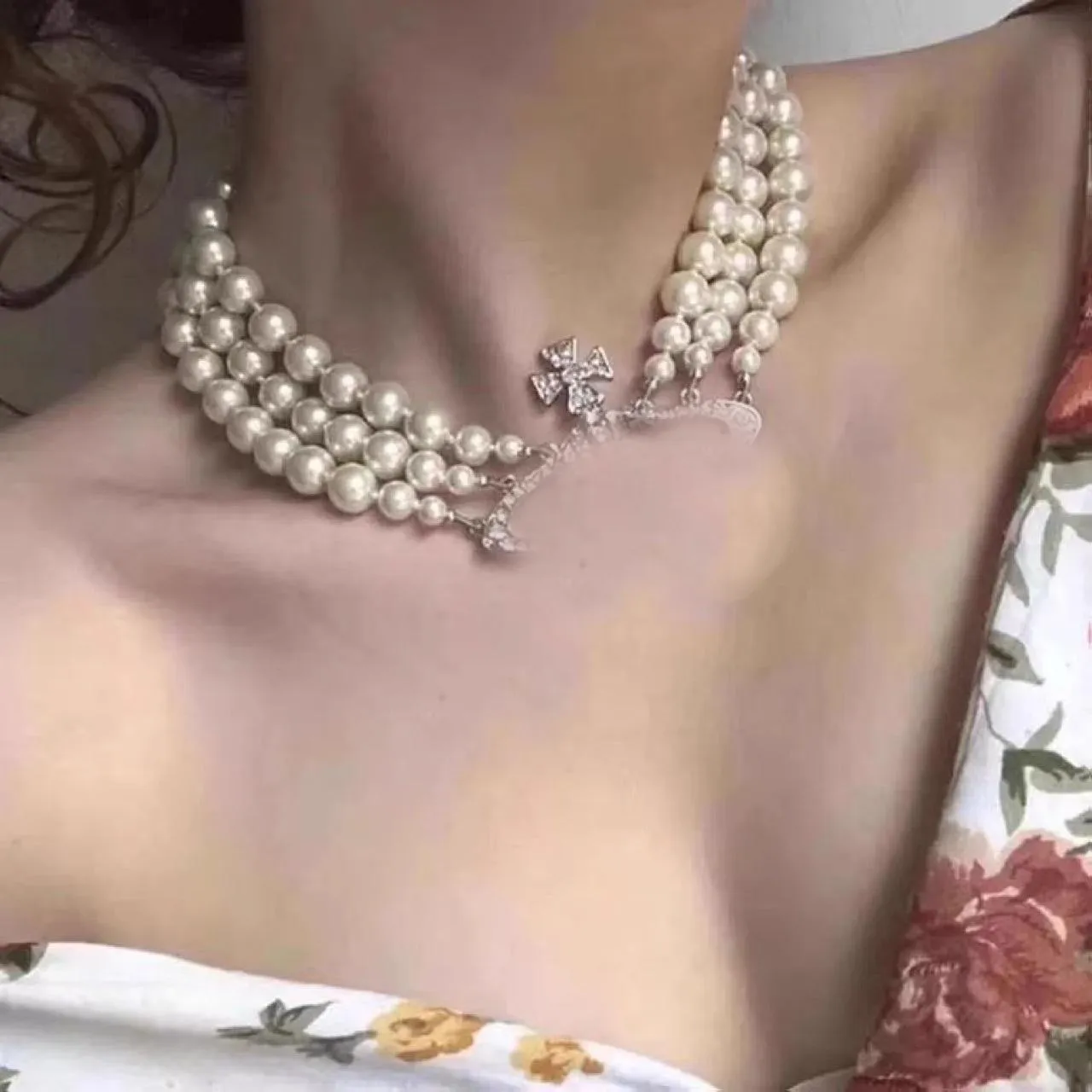 Designer Multiayer Pearl Rhinestone Orbita Collana Clavicle Chain Collane perlato barocche per donna Regalo