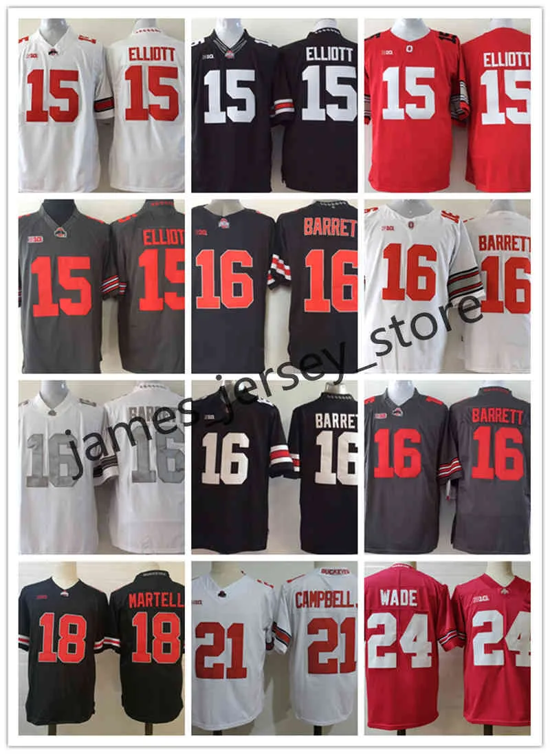 Xflsp College Ohio State Buckeyes Football Jersey 15 Ezekiel Elliott 16 J.T Barrett 18 Tate Martell 21 Parris Campbell 24 Shaun Wade 25 Mike Weber Jr