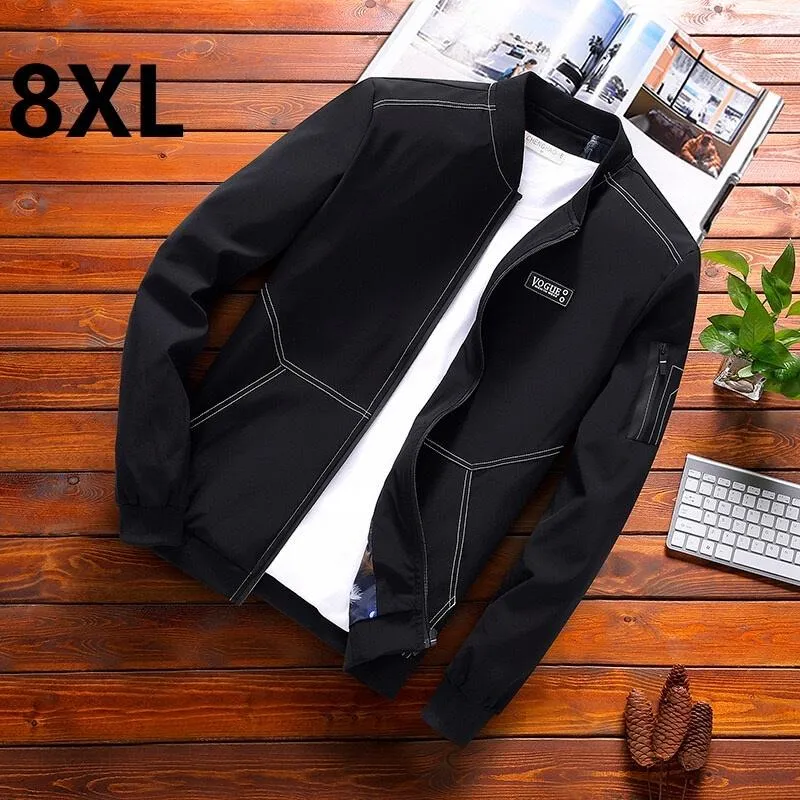 جاكيتات الرجال بالإضافة إلى حجم 8xl 7xl 6xl 5xl رجال سترة قاذفة رقيقة رقيقة طالبة طويلة الأكمام البيسبول سستة Windbreakermen