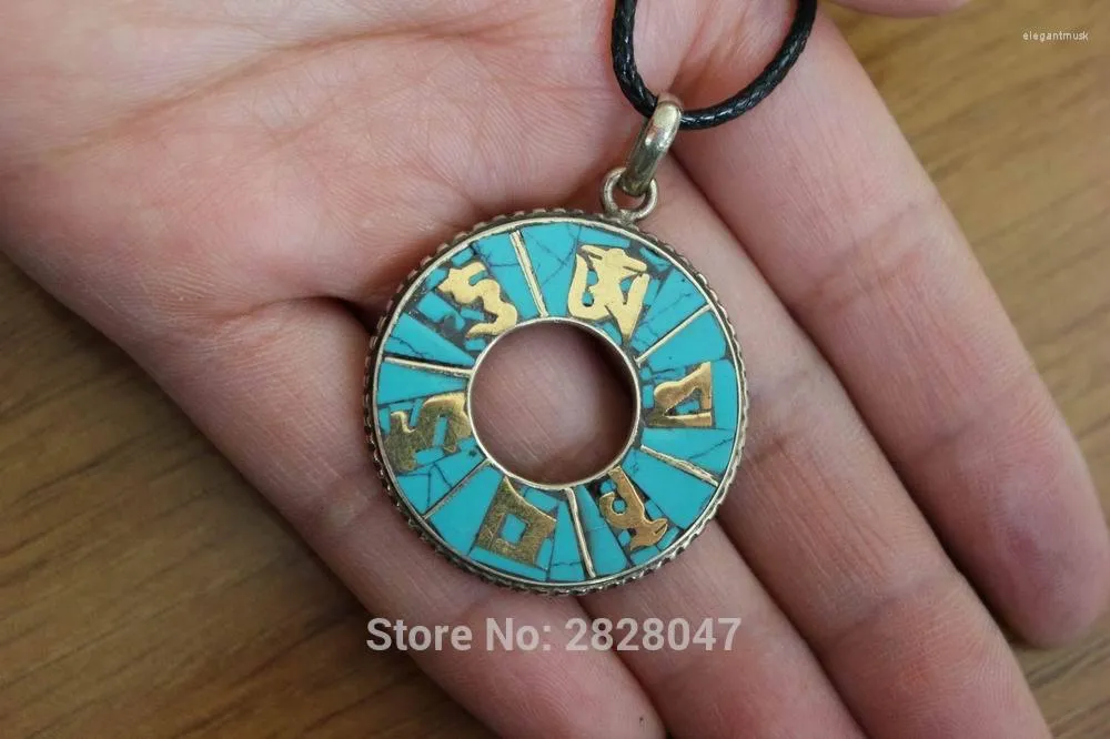 H￤nghalsband handgjorda nepal cirkel 33mm pendnant etnisk tibetansk sex mantra om mani padme hum amulet h￤ngande