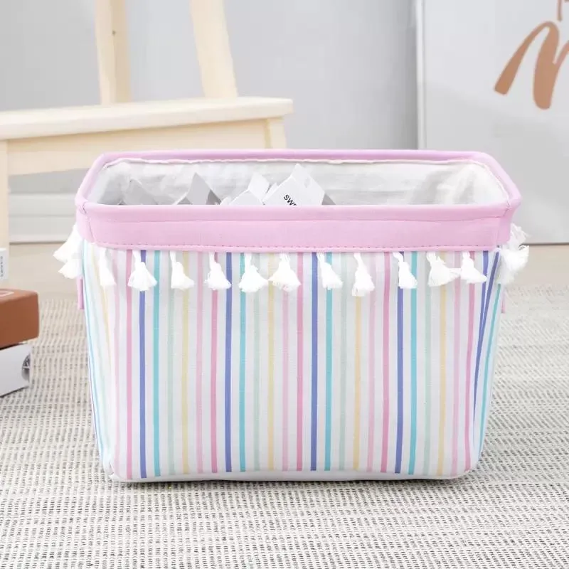 Storage baskets foldable debris wardrobe toy fabric household striped desktop dressing storage box customizable