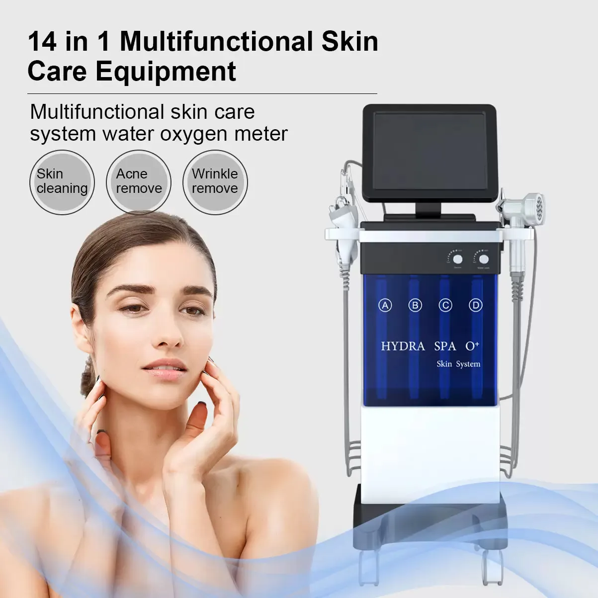 Multifunktionell skönhetsutrustning 14 I 1 Hydra HydroRermabrasion Syre Peel Jet High Frequency Diamond Dermabrasion Deep Cleaning Wrinkle Reduction Machine Handel