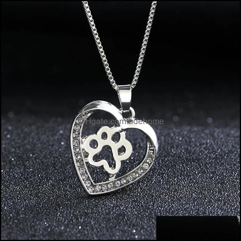 pet dog paw footprint hollow love heart pendant silver color choker necklaces for women jewelry heart necklace bdehome