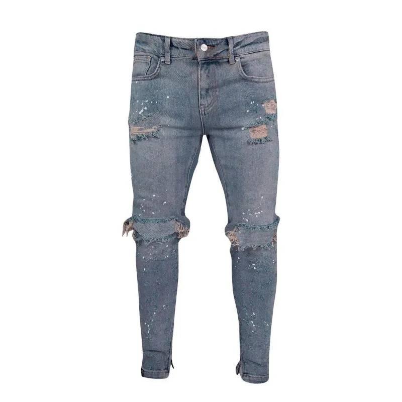 Pantalons masculins pour hommes en jeans pour hommes minces High Paint Ripped Men's Fashion Street sous-vêtements sous-vêtements