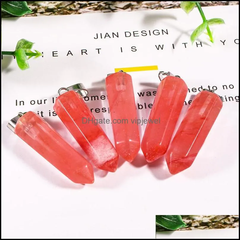 natural stone hexagonal prism charms opal tiger`s eye pink quartz crystal healing chakra pendants diy necklace jewelry accessories