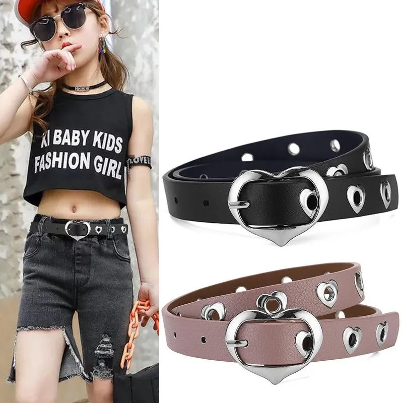 Belts Pink PU Leather Belt Kids Fashion Trend Casual Luxury Design Girls Girdle Gothic Punk Ins Korean Pin Buckle Corset BlackBelts