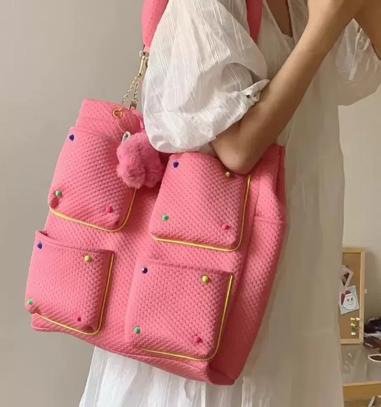 HBP Silver Designer tote bag 2022 large capacity rivet girl pink shoulder bag