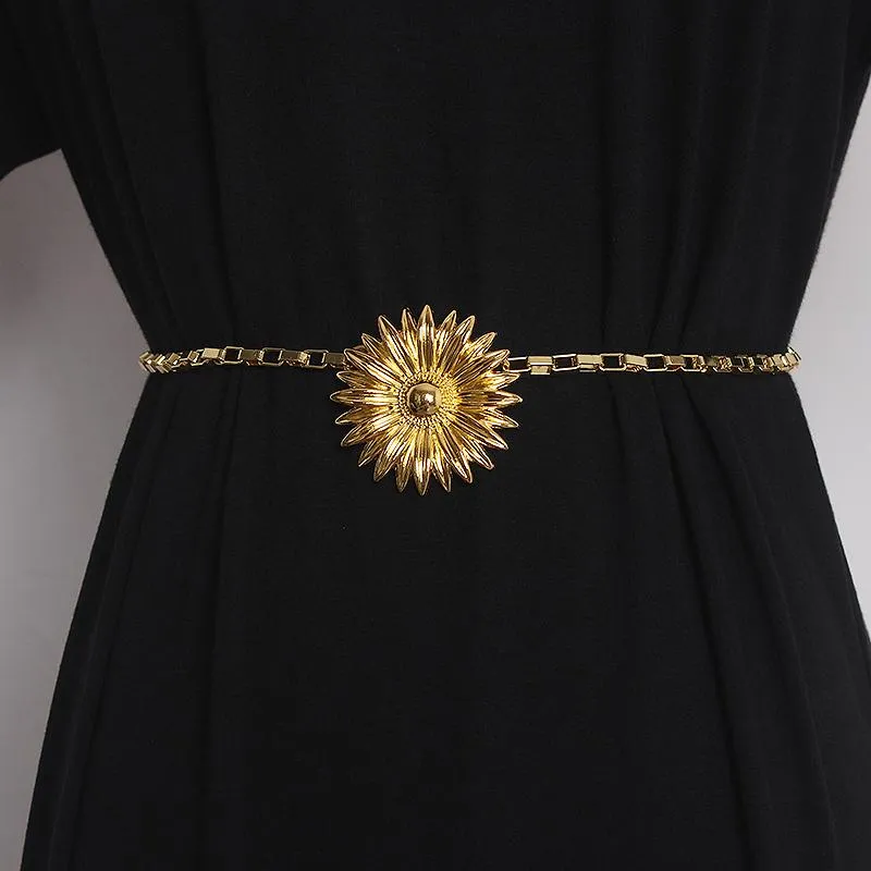 Cinture Cintura a margherita da donna con catena in vita a forma di girasole dorato e accessori