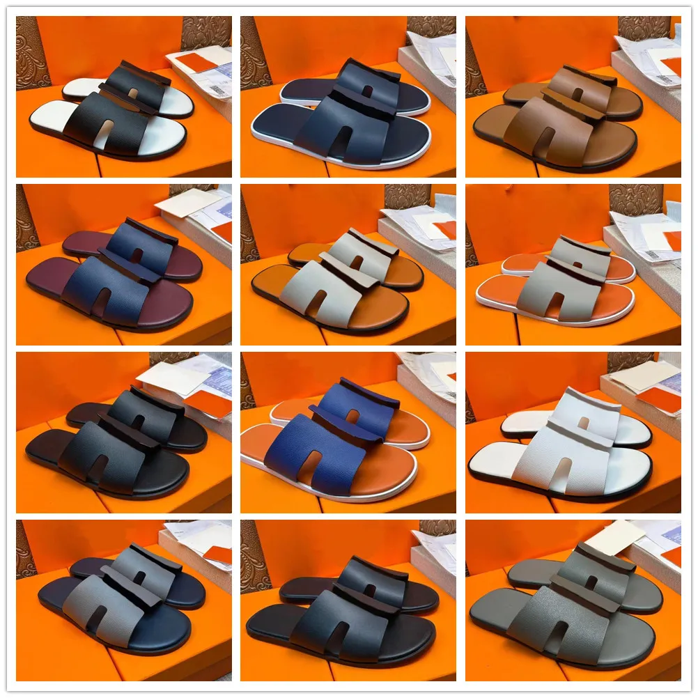 Lyxiga Designer Slides Oran Sandaler Tofflor Sommar män Sandal Flat Flip Flop Krokodil Skin Slide Tofflor i äkta läder med låda