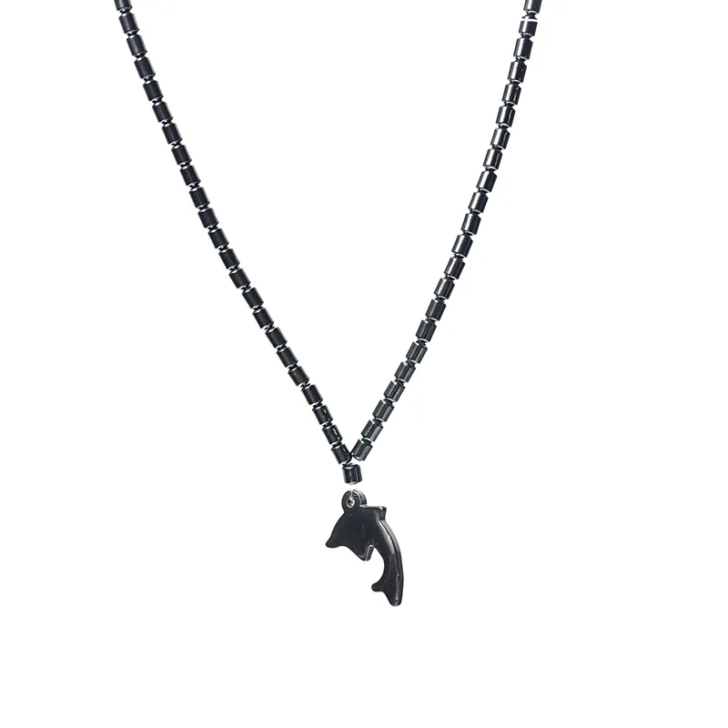 Dolphin Pendant Hematite Necklace Natural Stone Magnetic Beads Jewelry For Men Women